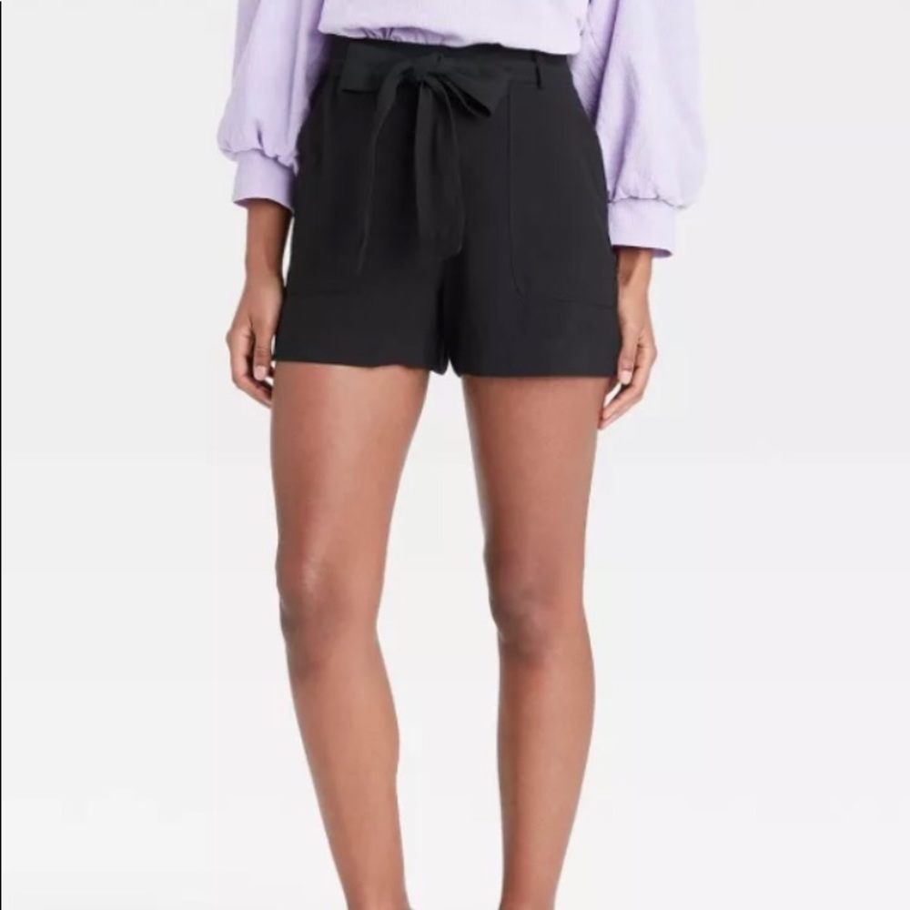 A New Day High Rise Tie Waist Paperbag Black Shorts